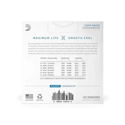 2 Pack, D'Addario XS 12-53 Coated Phos Bz Acoustic Guitar Strings - XSAPB1253-2P image 3