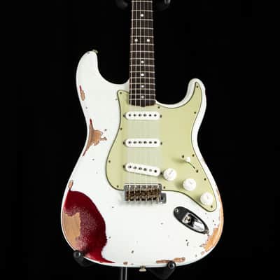 Fender Custom Shop 1960 Stratocaster Heavy Relic Olympic White Over Red Sparkle image 2