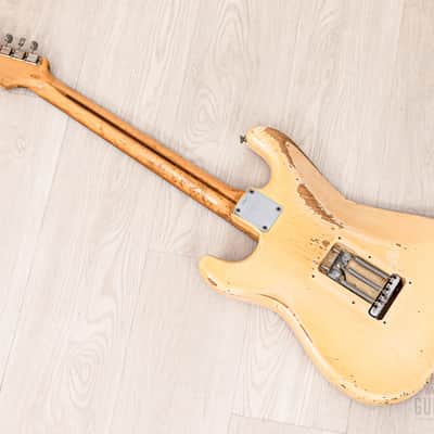 1956 Fender Stratocaster Vintage Guitar One-Piece Ash, Blonde w/ V Neck & Tweed Case image 13