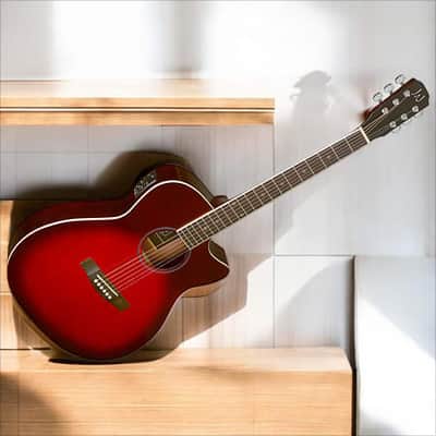 JN Guitars BES-ACE TRB Bessie Series Acoustic-Electric Auditorium, Solid Spruce Top, Red Burst image 2
