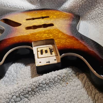 Make a fair offer on our LAST killer Sunburst Pearl( Moto ) Celluloid, Roasted Alder body. Made to fit a Jazz Bass neck image 8