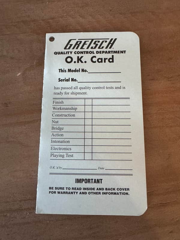 Gretsch OK Card Checklist 2000’s - NOS image 1