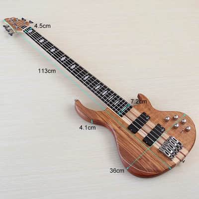 Zebra Wood Top Custom 5 String Electric Bass, Okoume Body, Maple Neck Through, 24 Frets Fingerboard Fretboard image 2