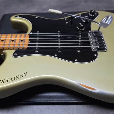 1979 Fender Stratocaster 25th Anniversary Porsche Inca Silver over Huffy Olympic White Relic Vintage 70s American USA Strat Electric Guitar Special Limited Edition Model FSR Heavy Road Worn Aged image 2