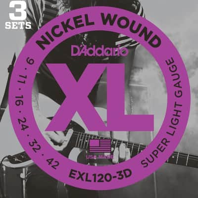 D'Addario EXL120-3D Nickel Wound Electric Guitar Strings, Super Light, 9-42 - 3 Sets image 1