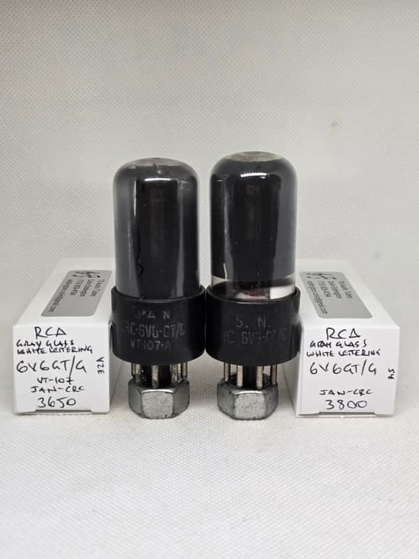 RCA JAN 6V6GT/G VT-107-A Gray Glass Almost Perfectly Matched (3.9%) Pair NOS 6V6 6V6GT VT107 image 1