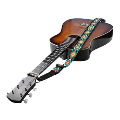 Strap for Guitar Ukrainian Nylon + Leather Ethnic Rhombus Blue Orange Colored image 5