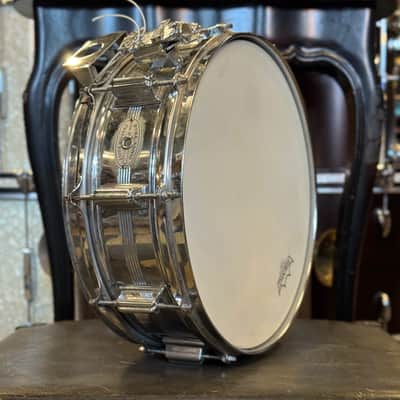 VINTAGE 1960's 5x14 Rogers 5-Line Chrome over Brass Dynasonic Snare Drum image 5