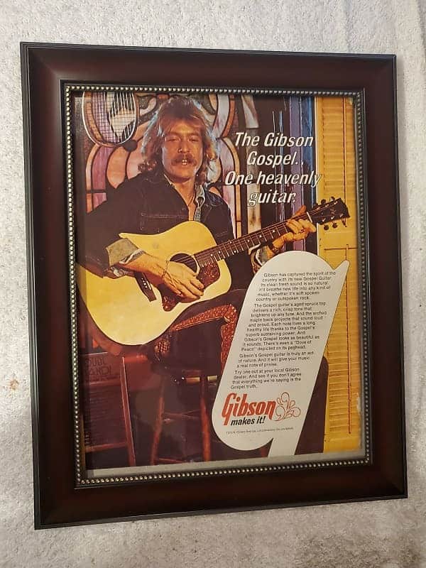 1974 Gibson Guitars Color Promotional Ad Framed Gibson Gospel Acoustic Original image 1