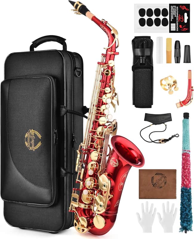 Leo Jaymz Eb Alto Saxophone - One-Piece Body or Neck Construction, H68 Brass, with Thickened Travel Bag - Red image 1