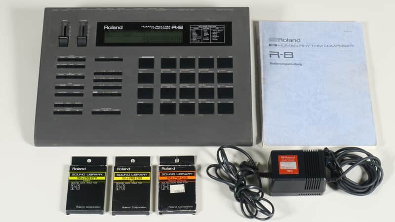 Roland R-8 Human Rhythm Composer + power adaptor + manual + 3 ROM cards (Dry, Mallet, Sound Effects) image 1