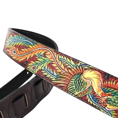 Walker & Williams KB-33 Skinny Carob Brown Premium Grain Leather Strap w/Hand Tooled Phoenix image 3