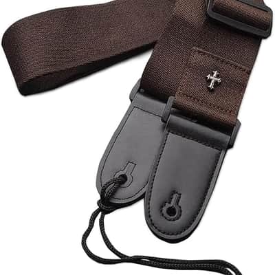Vintage Cross Woven Guitar Strap w/ Leather Ends & Pick Pocket for Acoustic Electric Bass Guitar image 1