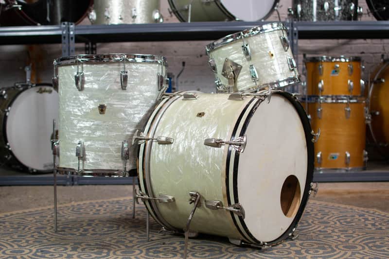 1950s 1960s Ludwig/WFL "Super Beat" White Marine Pearl Drum Kit image 1