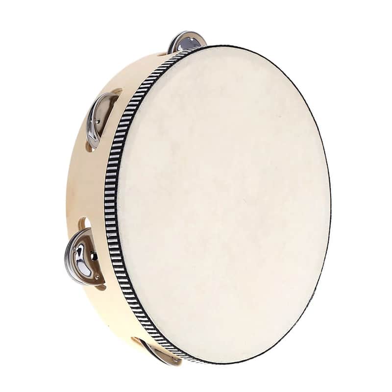 Fixed-Head Tambourine – 10" Black, Double Row Jingles, Smooth White Drumhead image 1
