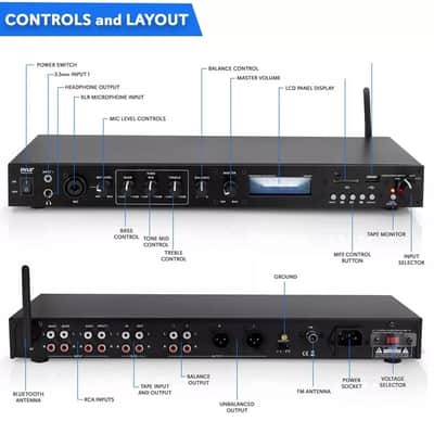 Bluetooth Preamplifier Receiver System – Digital Rack Mount with FM Radio, Recording Mode, USB/SD Port, and Remote Control image 2