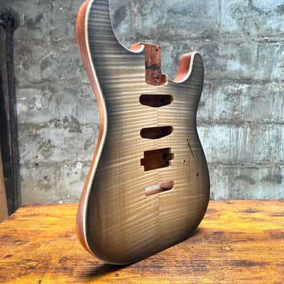 Warmtone CG Hss Strat Style Guitar Body Flamed Maple “Black” 4.9lbs image 3