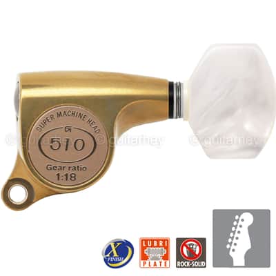NEW Gotoh SGS510Z-P7 6 in Line Set Mini Tuners Small PEARL Buttons 18:1 - X-FINISH GOLD