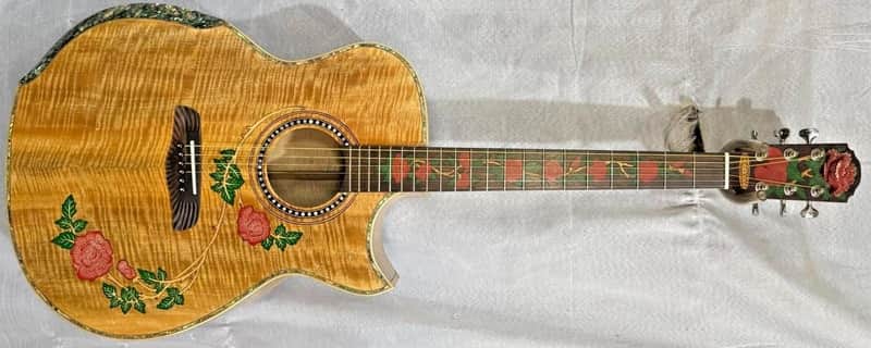 Blueberry Handmade Jumbo Size Acoustic Guitar Floral Motif - Mango Wood Body and Top image 1
