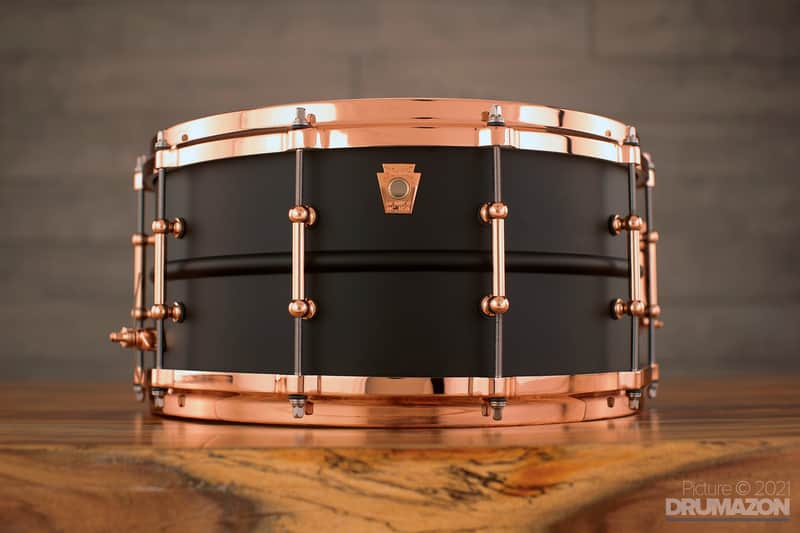 Ludwig 14 X 6.5 Lb427 T DC Hot Rod Black Beauty Snare Drum, Brass Shell, Matte Black, Copper Fittings image 1