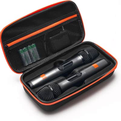 Wireless Microphone Case Compatible with JBL Wireless 2 Microphone, Wireless Mic Case with 2 Zippers Handheld Dual Mic Travel Bag Made of EVA Black Portable Mic Storage Bag for Singing image 1