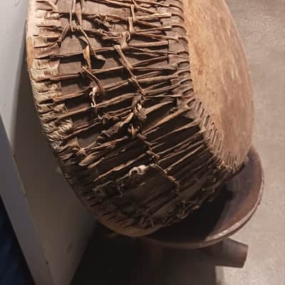 Huge vintage East/Central African wooden kettle drum and stand image 5