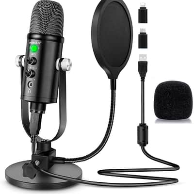 Microphone for Podcast, USB Microphone Kit for Phone, PC/Micro/Mac/Android,Professional Plug&Play Studio Microphone with Stand for Gaming, Online Chatting, Videos, Voice Overs, Streaming image 1