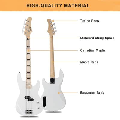 Glarry GP Electric Bass Guitar Without Pickguard White Guitar image 8