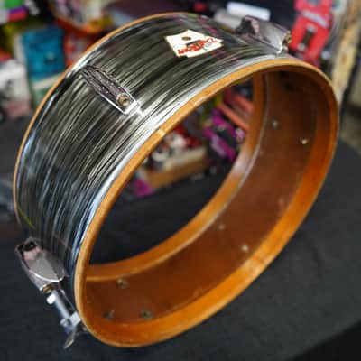1960s Japan Del-Rey 5.5x14" Mahogany Snare Drum w/ Rings - Black Osyter image 3