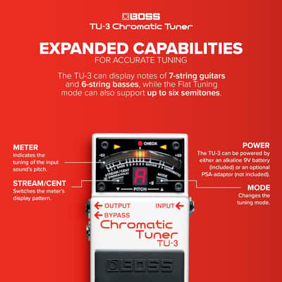 Boss TU-3 Chromatic Floor Tuner for Guitar and Bass | Industry-Standard Performance | Tank-Tough BOSS Stompbox Body | 21-Segment LED Meter | Accurate to +/- One Cent | Accu-Pitch Sign Function image 2