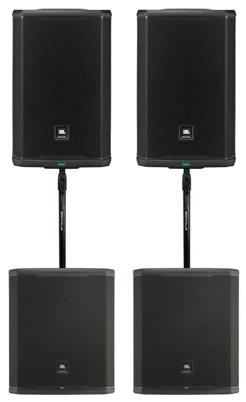 (2) JBL PRX908 8" 1000w RMS Powered DJ PA Speakers+18" Subwoofers+Pole Mounts image 1