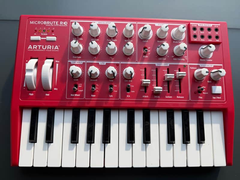 Arturia MicroBrute Red Analog Synthesizer – Rare Red Edition – Box, PSU, Manuals & Patch Sheets
