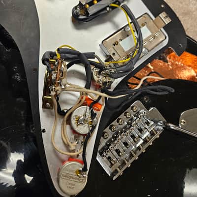 Squier Upgraded Black HSH Parts Caster, Gator case, strap, tech set up image 7