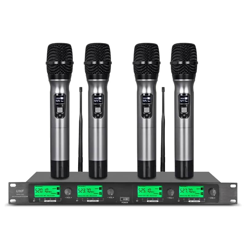Pro Audio UHF Wireless Microphone System – 4 Channel, 4 Handheld Metal Dynamic Mics image 1
