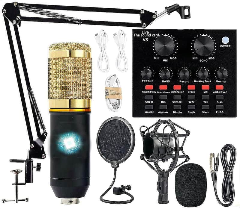 Podcast Microphone Equipment Bundle – Condenser Microphone, Audio Interface & Live Sound Card for Recording and Streaming image 1
