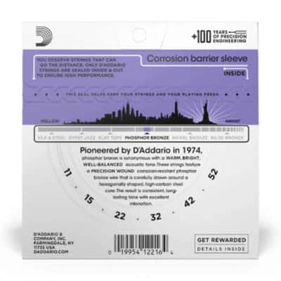 D'Addario EJ26-3D Phosphor Bronze Acoustic Guitar Strings, Custom Light, 11-52, 3 Sets image 2