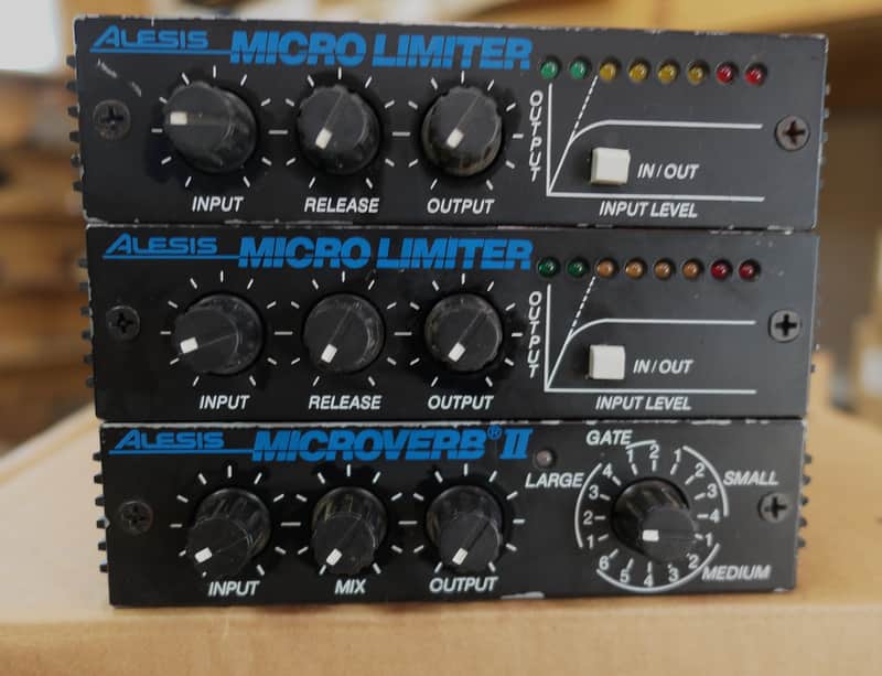2-Alesis Micro Limiters & 1 Alesis Microverb II with 1 Power Supply. VINTAGE 1988 image 1