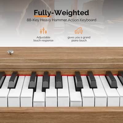 Ukscs 88 Key Standard Full Weighted Keyboards Digital Piano with Metal Stand, Power Adapter, Triple Pedals, Headphone,for All Experience Natural Wood color image 8