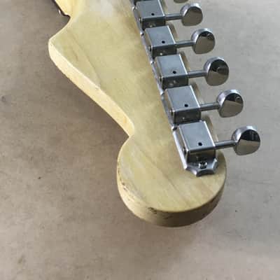 Lefty USA Made Musikraft Custom Aged Relic Strat Guitar Neck Amber Satin Fully Loaded Tuners image 10