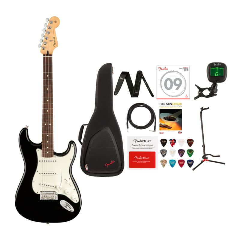 Fender Player Stratocaster 6-String Electric Guitar with Gig Bag, Strap, Instrument Cable, Adjustable Guitar Stand, Tuner, Steel Strings, Book, Guitar Picks and Prepaid Card Bundle image 1