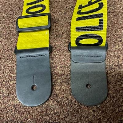 Police Line DO NOT CROSS guitar strap - Yellow Nylon - Leather ends -Made in USA Fort Bryan? image 4
