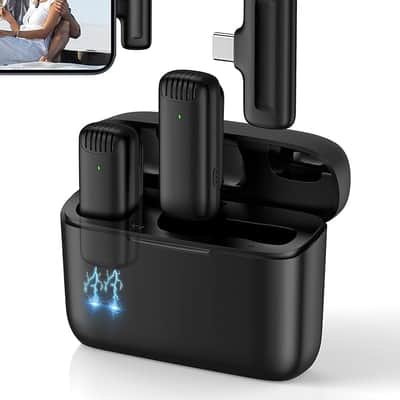 2Pcs Mini Wireless Microphone USB C Lavalier Mic for iPhone 16 15 Series, Lapel Type C Microfono Para Android Phone with Charging Case 48H Lav Mics Plug&Play for Video Recording Vlog Podcast YouTube image 1