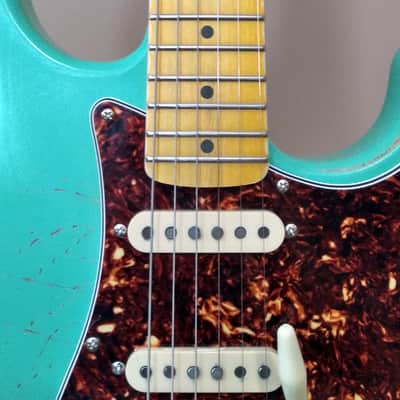 Sawtooth ES Alder Body Relic Surf Green Stratocaster with New Padded Gig Bag and Leather Strap image 10