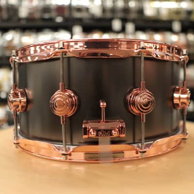 Pre-Owned DW Collector's Series 6.5x14" Satin Black Over Brass Snare Drum w/ Copper Hardware image 4