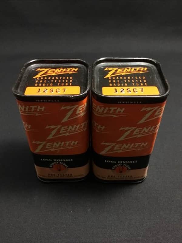 NOS PAIR ZENITH 12SC7 Vintage AUDIO AMP VACUUM TUBES USA Sealed Tins I.7731-D image 1