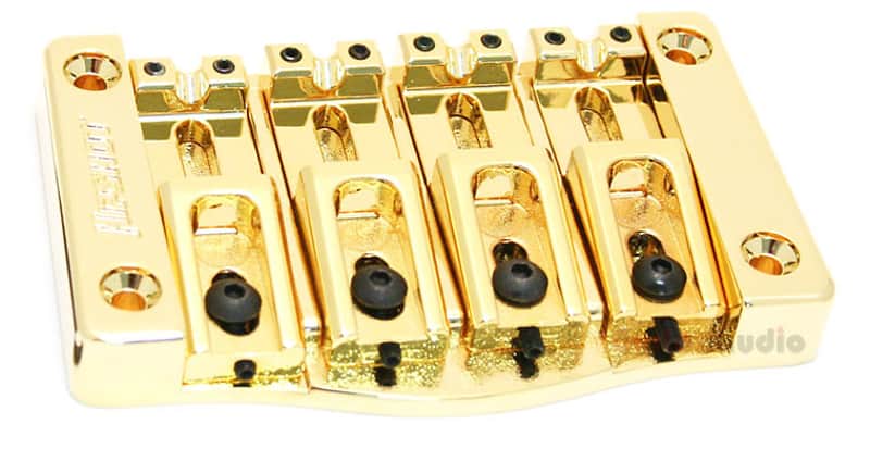 Hipshot 5T400G 4-String TransTone Flat Mount .750" Spacing Bass Bridge - GOLD image 1