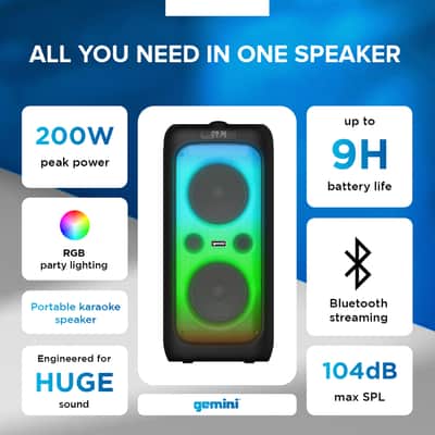Gemini Sound GGO Series Portable Bluetooth Boomboxes with LED Party Lighting, TWS Pairing, Wireless Mic, and Rechargeable Battery - 100W 6.5" (GGO-650L) & 200W Dual 6.5" (GGO-2650L) image 6