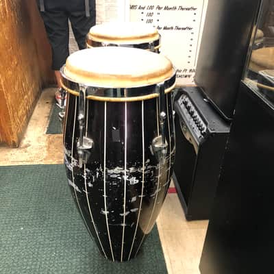 Pair Classic Vintage King Conga Drums ( Quinto , Conga Size ) 1960's Black with Stripes image 4