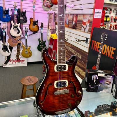 PRS SE Flat Back Hollowbody I Piezo, Orange Tiger Smokeburst with Gig Bag image 1