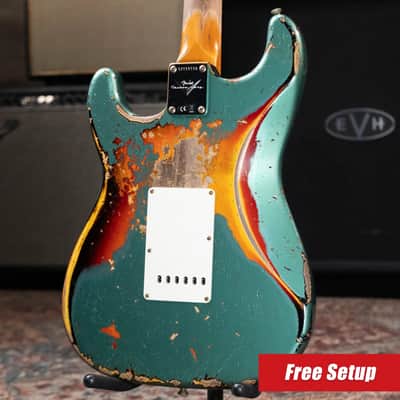 Fender Custom Shop 1965 Stratocaster Super Heavy Relic Electric Guitar - Super Faded Aged Sherwood Green Metallic over 3-Color Sunburst with Hardshell Case image 2